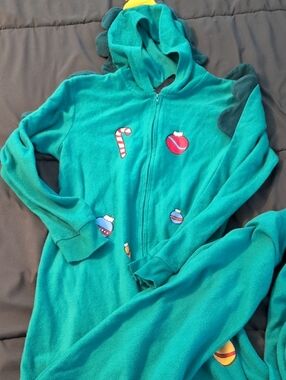 Green Holiday Christmas Onesie with Ornament Patches